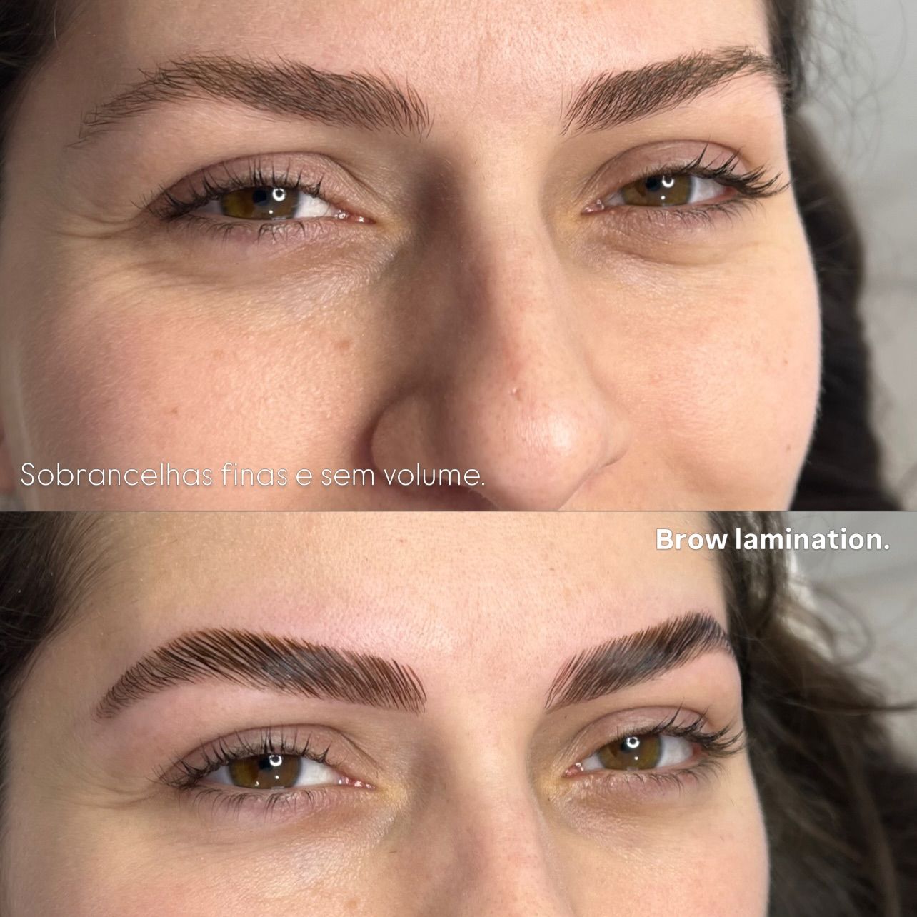 Antes e depois de brow lamination